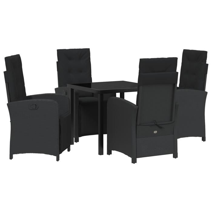 VidaXL Ensemble de salle à manger de jardin 5 pièces avec coussins en poly rotin noir 3380310