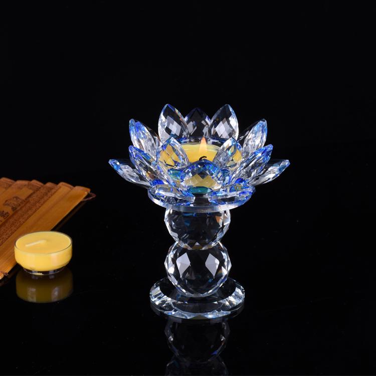 Seven-Color Lotus Crystal Glass Candle Holder for Buddhist Offering Table