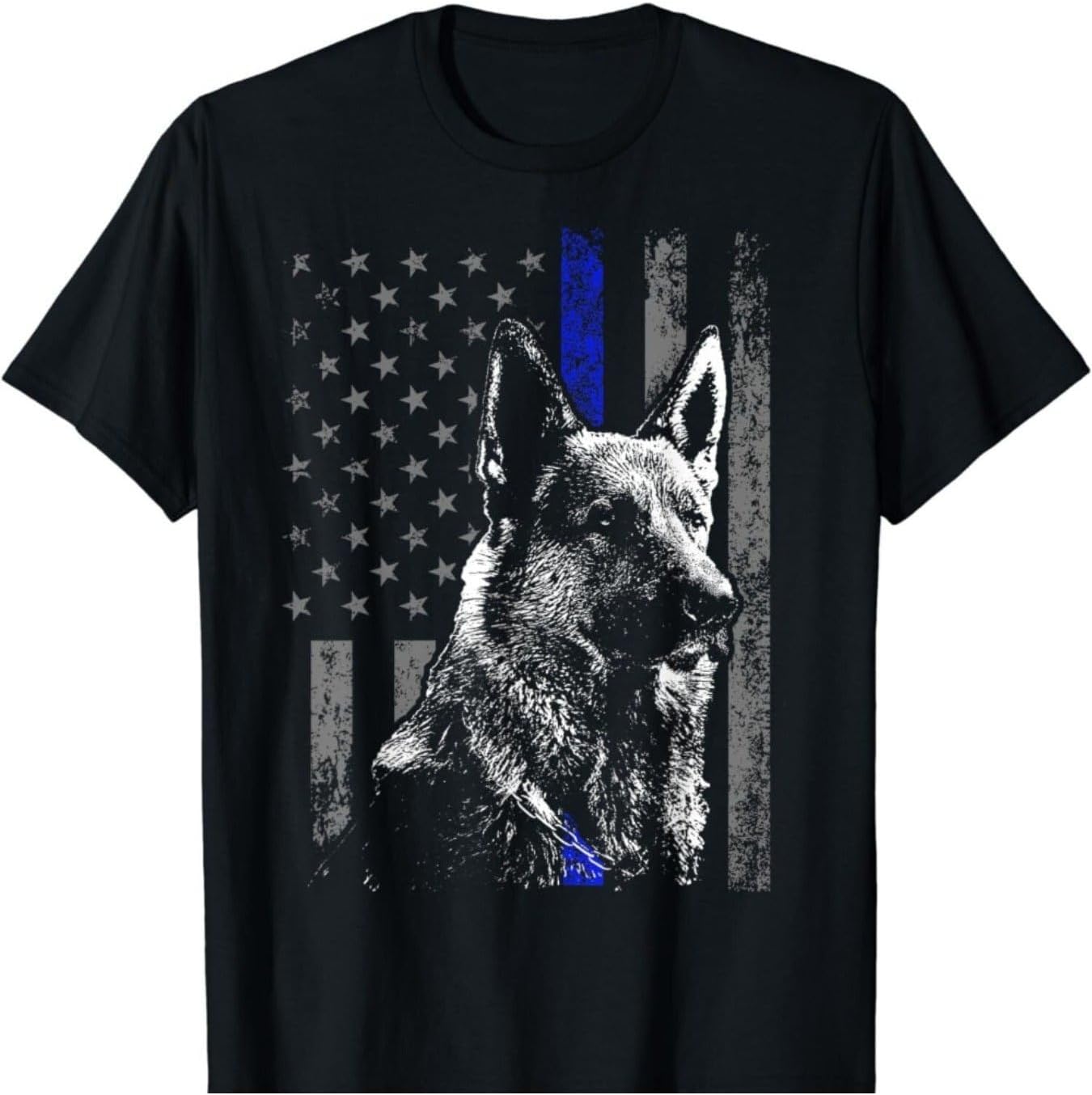 New Limited Thin Blue Line Flag K-9 German Shepherd Police Dog Gift T-Shirt S