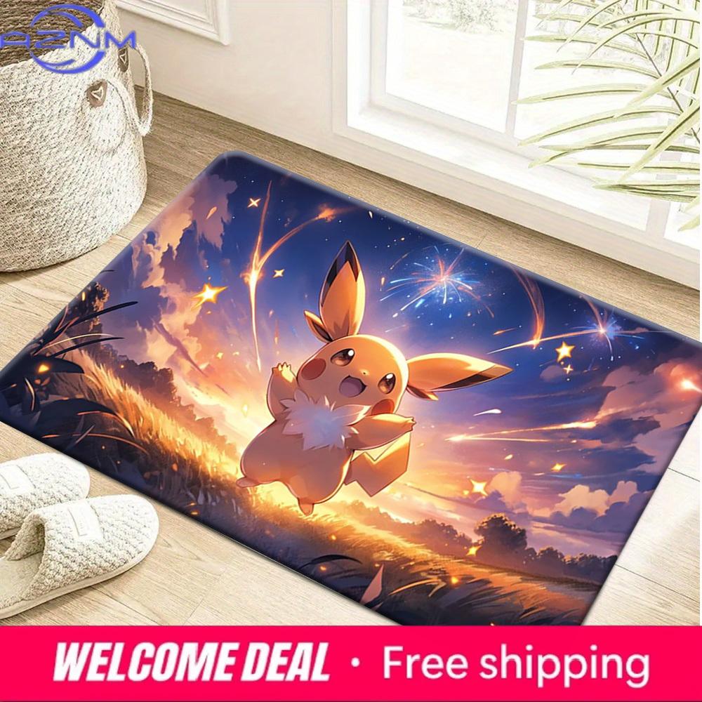 Pokemon Pichu Sunset Fireworks Print Non-Slip Doormat, Absorbent Floor Mat for Home Decor