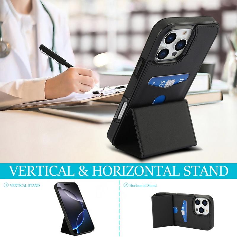 Étui de téléphone de luxe en cuir de couleur unie pour iPhone 16 Pro Max 15 Plus 14 Pro 13 12 11 avec support à rabat, fente pour carte, antichoc, couverture bumper en silicone souple