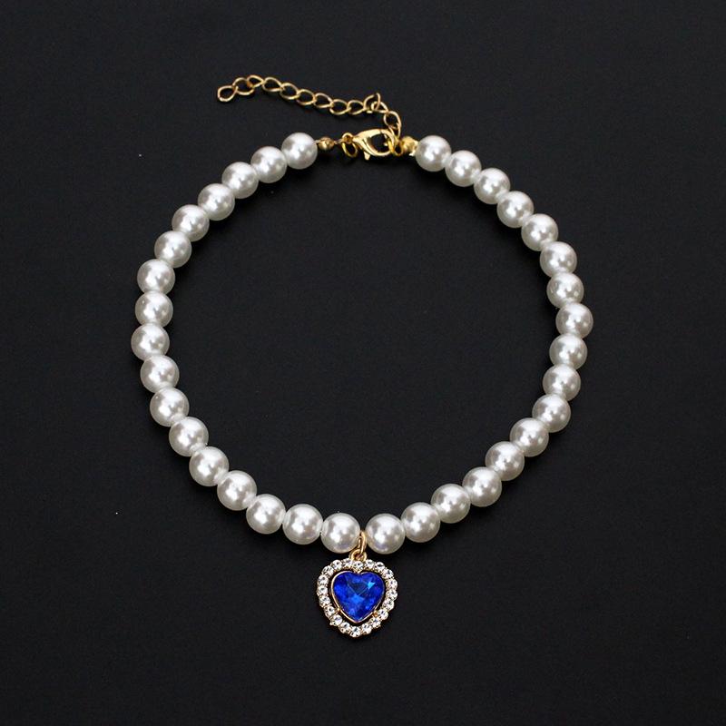 Fashion cat and dog pet pearl necklace accessory colorful love diamond pendant cat cat dog neck chain cute