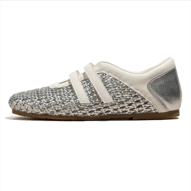Woven Mary Jane Women's Shoes New Summer Hollow Breathable Sandals Silver Small Single Shoes with Skirt