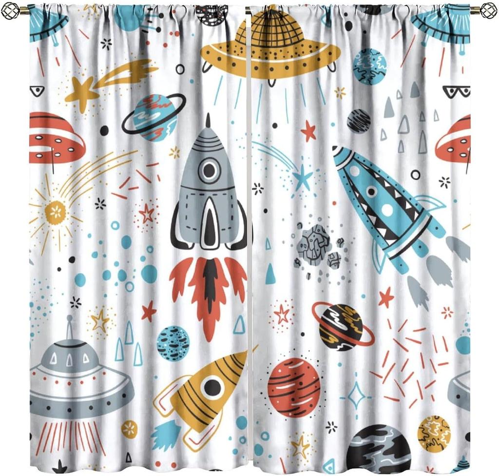 Solar System Window Curtains, Outer Space Space Astronaut Galaxy Window Treatments for Kids Boys Girls Bedroom Living Room
