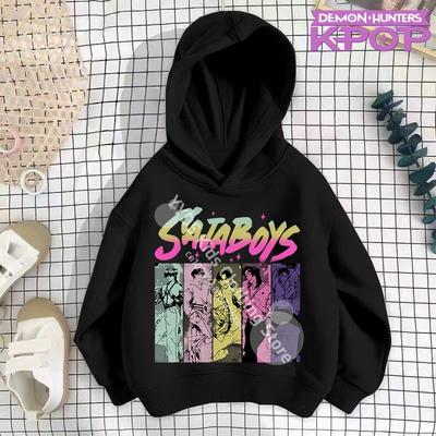 Bluzy K-pop Demon Hunters Chłopcy Dziewczęta Długi Rękaw Odzież Wierzchnia Saja Boys Nadruk Płaszcz z Kapturem dla Dzieci Moda Pulower Dziecięce Topy