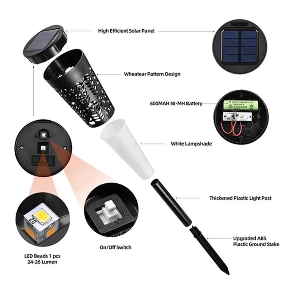 6 buc. Lumină solară de grădină Lampă de gazon IP65 rezistentă la apă Nu necesită cablare Lumină solară cu LED care schimbă culoarea intermitentă