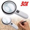 30x Handheld Magnifier 12 Led Illuminated Light With Uv Light Portable Magnifying Loupe For Reading Jewelry Watch Repair