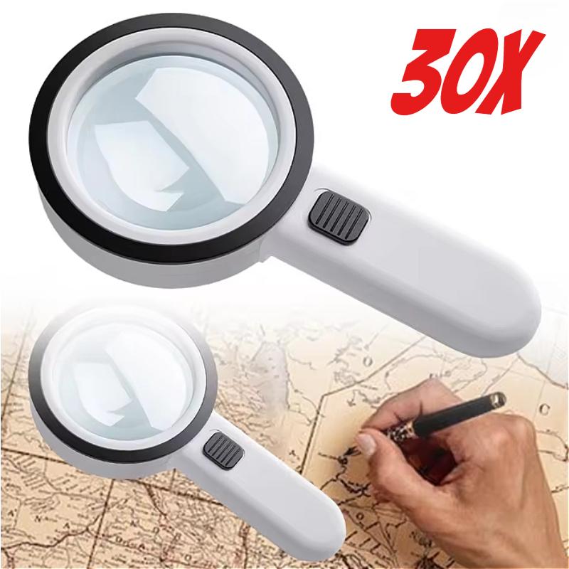 30x Handheld Magnifier 12 Led Illuminated Light With Uv Light Portable Magnifying Loupe For Reading Jewelry Watch Repair