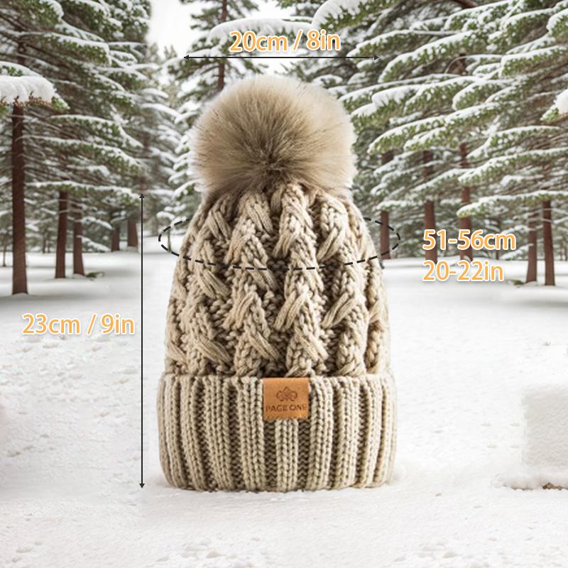 Women's Winter Warm and Thick Knitted Hat, with Fleece Lining Inside, Two-piece Set