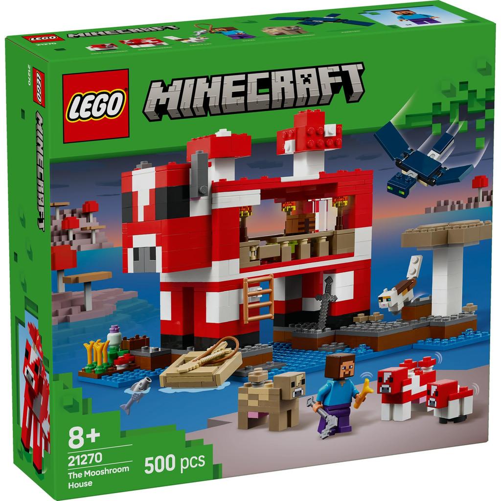 LEGO Minecraft Mooshroom House Toy, Birthday Gift, Building Blocks, for Girls and Boys, Ages 8, 9, and 10, Elementary School Students, Game, 21270