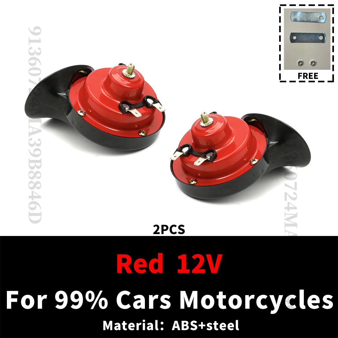 Universal 12V/24V Car Horn 130dB,2 Colors (Black/Red) Fit Motorcycle,Truck,SUV,Cars - Model 69B LOW Red 12V 2