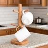 Wooden Mug Hanging Display Rack 6 Hooks Tea Cups Drainer Tabletop Drinkware Shelf  Home Decor
