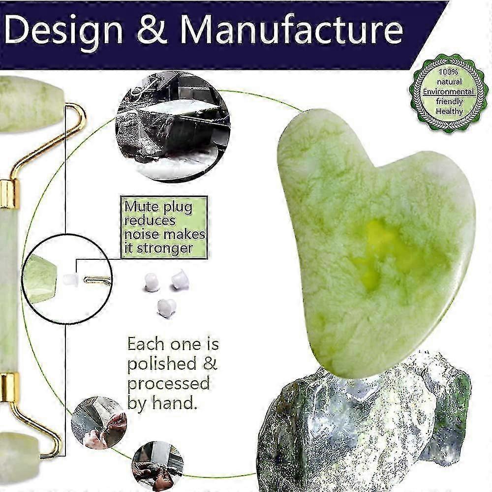 Jade Roller Guasha Skin Care - Gua Sha, Derma Face Roller, Body Spa, Chin Eye Back Neck Foot Massager, Anti Aging, Relieve Acnes, Facial Exfoliating