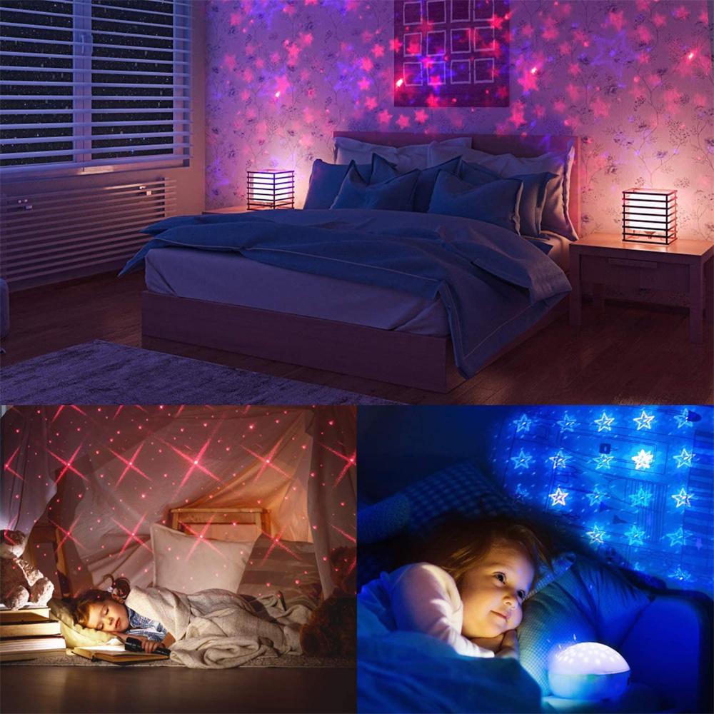 USB Star Projector Night Lights 3 Colors & 24 Lighting Modes Sound Activated Strobe Adjustable Starry Galaxy Lamp Car Room Decor