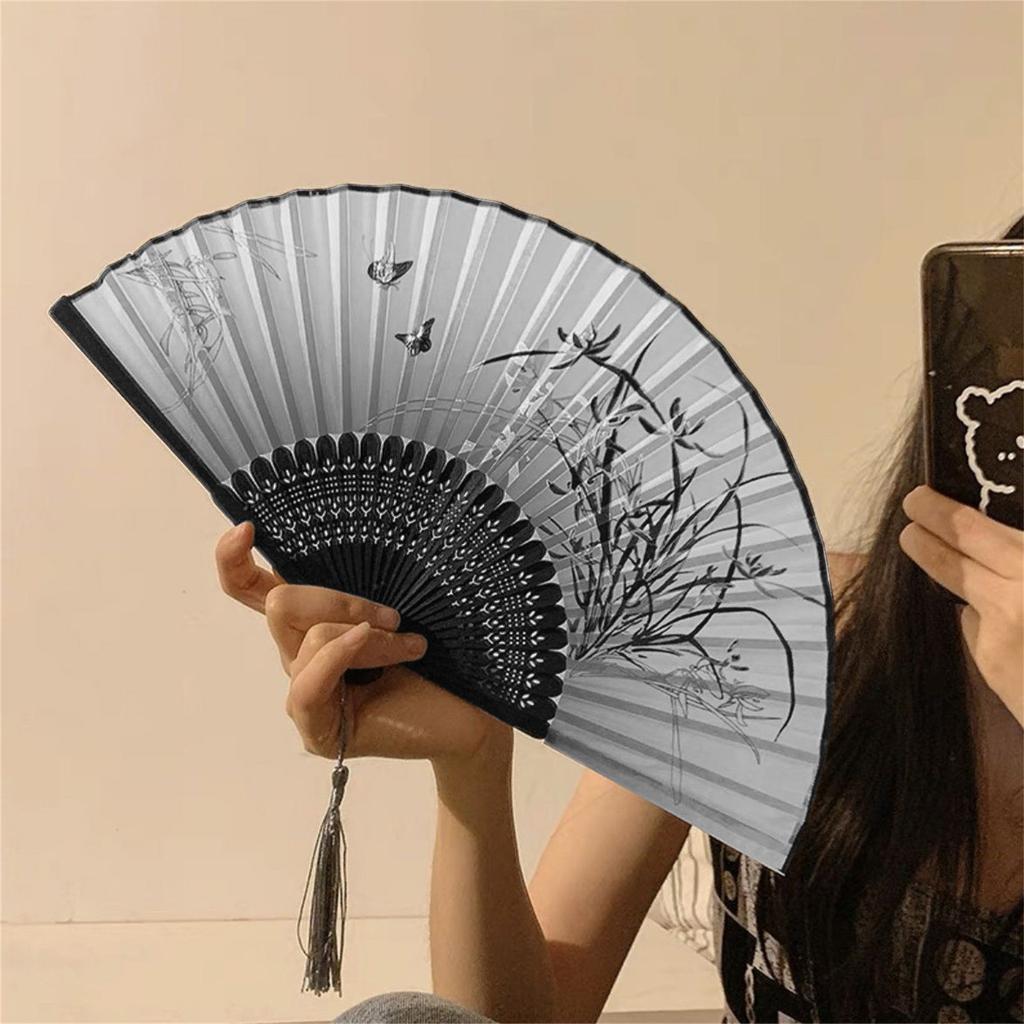 Vintage Chinese Folding Hand Fan, Oriental Classical Fabric Fan, Gift For Women, Hanfu