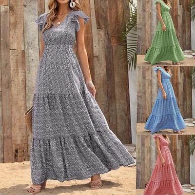 Women Maxi Dress Long Floral Print Ladies Summer V Neck Casual Holiday Sundress