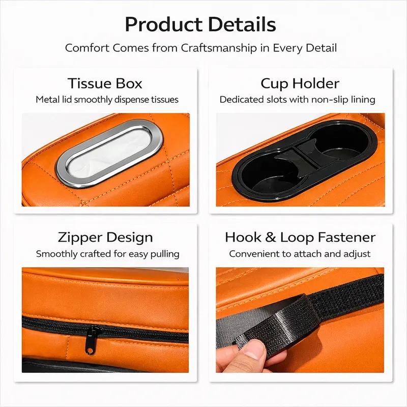Car Center Console Armrest Box Cushion Pad with Dual Cup Holder Tissue Box Storage Organizer Accessories