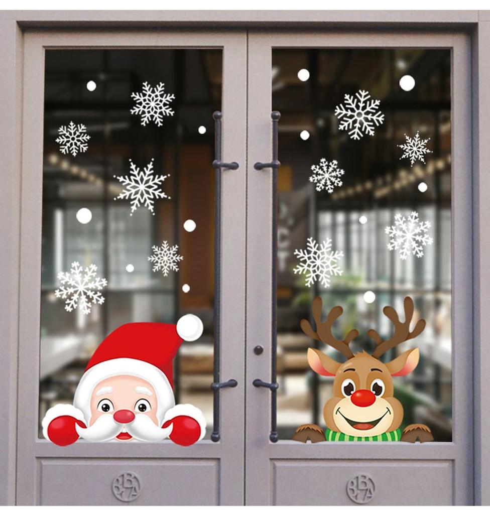 Art Xmas Decor Snowflake Decals Christmas Window Stickers Shopwindow Ornament Santa Claus Reindeer