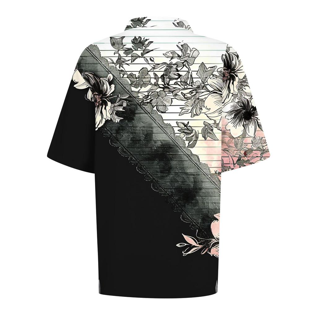 Women's Fashion Casual Lapel Short Sleeve Print Shirt Women's Button Up Tops