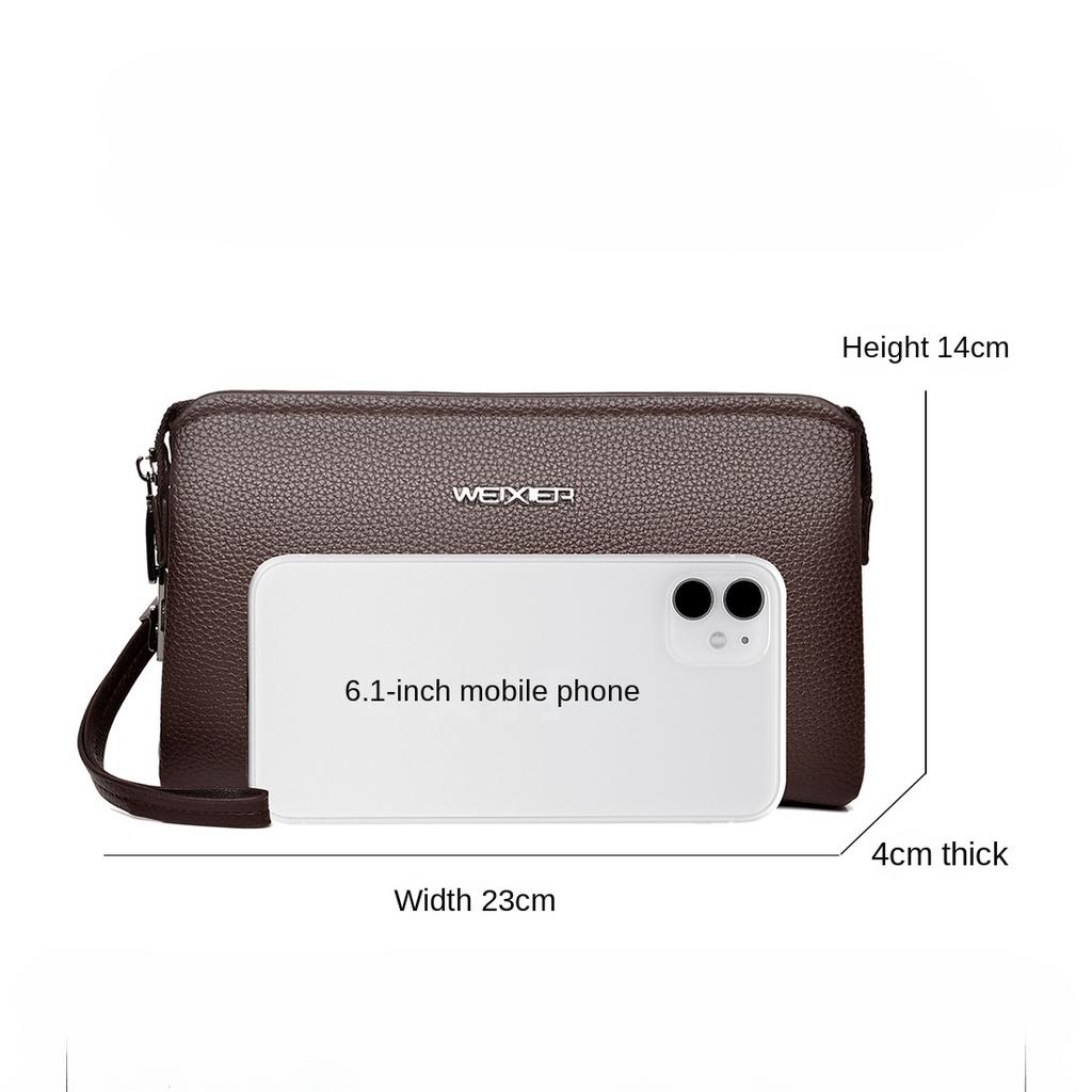 Men's Handheld Bag High End PU Leather Long Wallet Large Capacity Multi Card Slot Wrist Bag Password Anti Theft Phone Bag