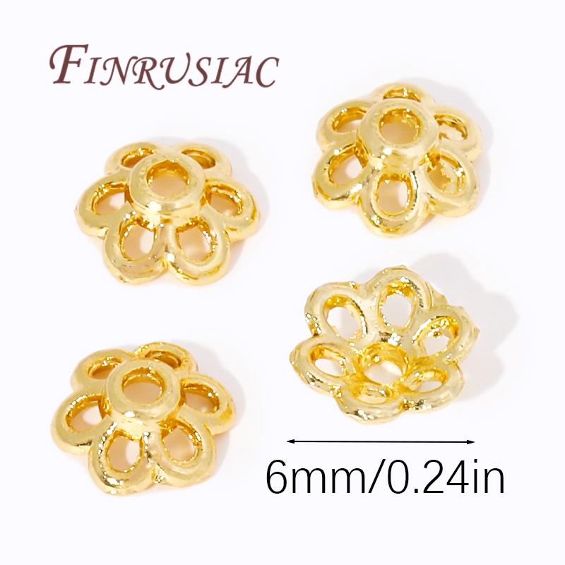 Bracelet Beads End Cap Accessories,Brass Beads Caps 18K Real Gold Plated Hollow Flower Bead Caps,DIY Jewelry Making Supplies