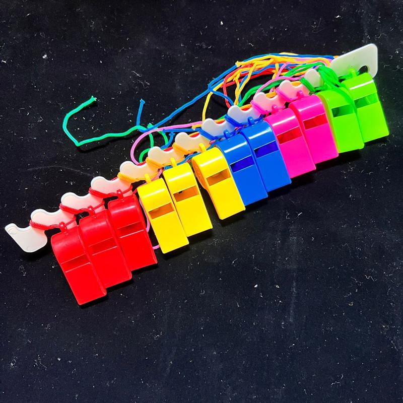 24Pcs Colorful Plastic Whistles with Lanyards for Party Favors, Sports & Emergency Supplies