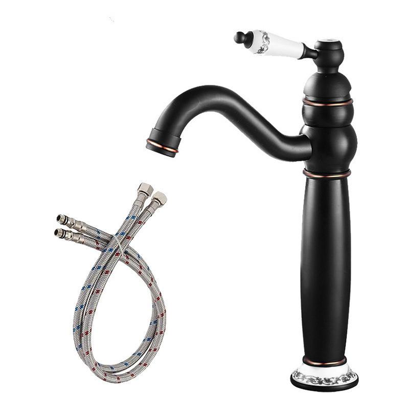 Brushed Gold Bathroom Faucet Antique Basin Faucet Chrome Sink Mixer Tap Hot & Cold Deck Mounted Lavatory Crane Water Tap Black