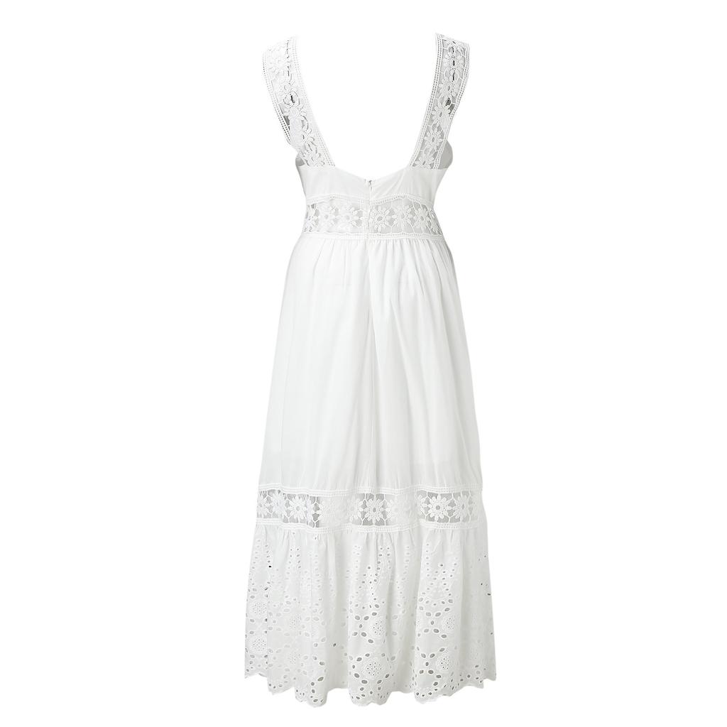 Summer Elegant Sexy White Dress For Women Fashion Sexy Lace Hollow Out Bridemaid Long Dress Ladies Holiday Wedding Maxi Dress
