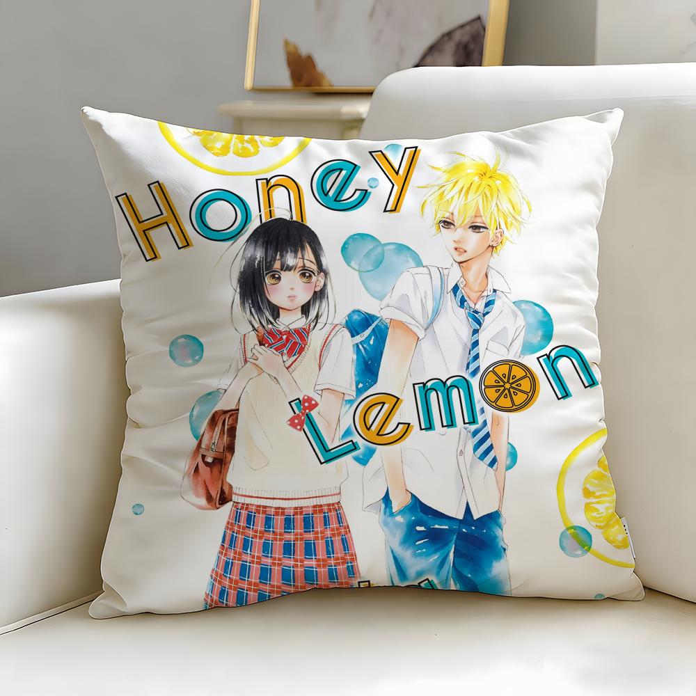 Classic Anime Honey Lemon Soda Cushion Cover Soft  EasyWash Pillow Case  Versatile for Couch Bed Travel and Office