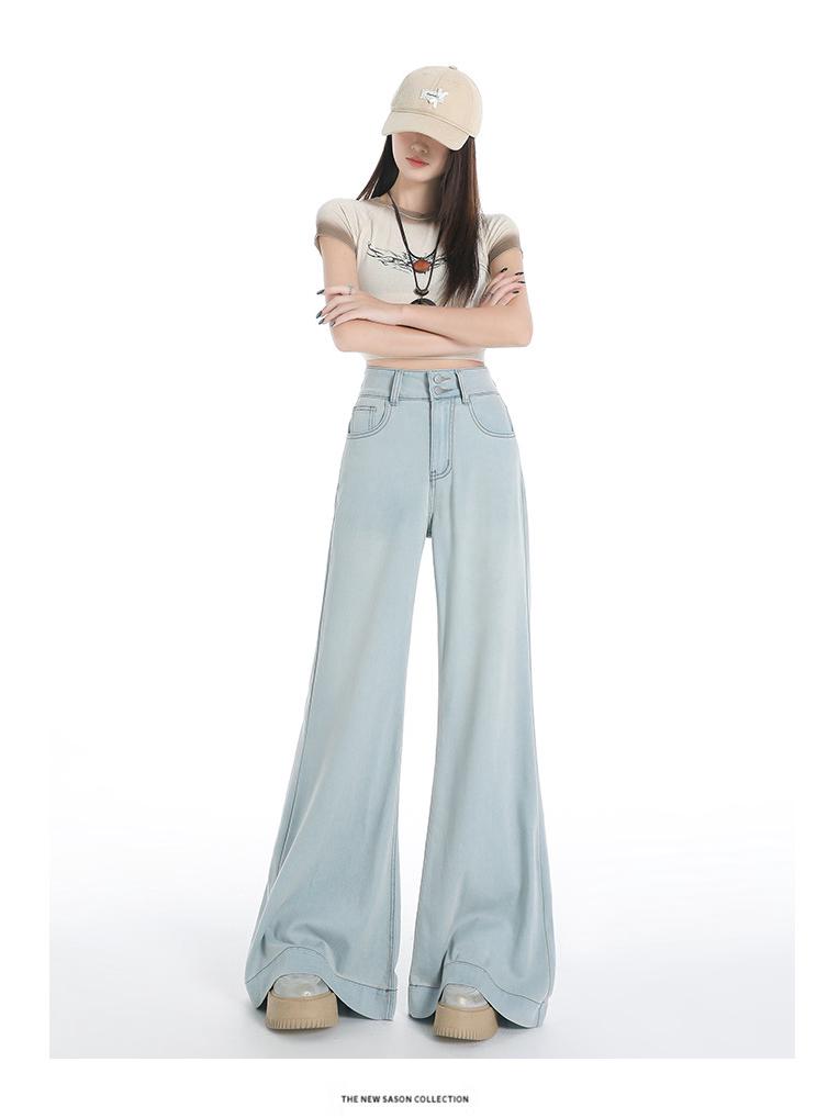 Women's Light Double-Button High-Waisted Wide-Leg Flare Jeans 2026 Summer