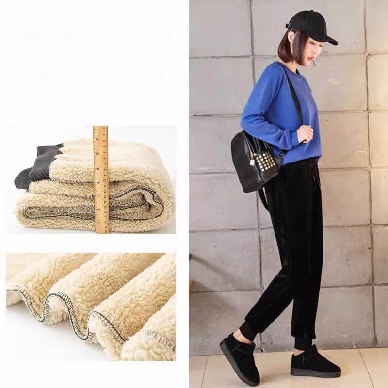 Pleuche Plus Velvet Thick Warm Elastic High Waist Lace Up Harem Women's Pants Korean Fashion Loose Ankle-Length Pants For Women