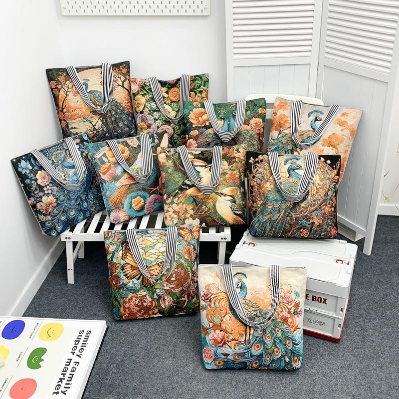 Modische Damenhandtasche Umhängetasche Große Kapazität Einkaufstasche mit ethnischen und chinesischen Stilen