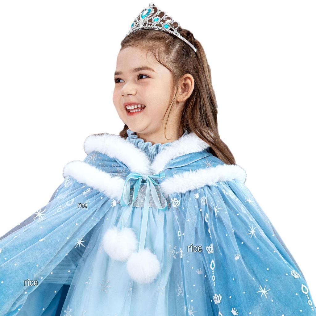 Frozen Elsa Princess Dress & Cloak Set for Girls - 2025 Autumn/Winter Halloween Costume