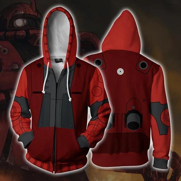 3D Printed Anime Hoodie with Mobile Suit Design - Japanese Anime Zipper Jacket