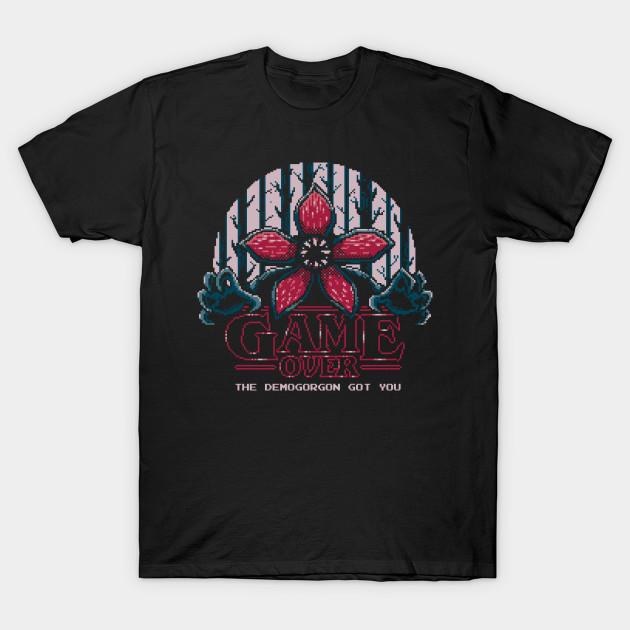 

Men Black Print T-shirt Demogorgon Game Over - Stranger Things - Retro Gaming Pixel No-Cut Transfer Paper Print Cotton Tshirt M чорний