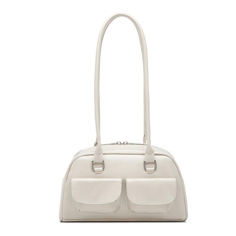 Korean Yunzhen Oil Wax Leather Bowling Bag Multi-Pocket Underarm Bag Commuter Handbag Shoulder Bag Crossbody Bag