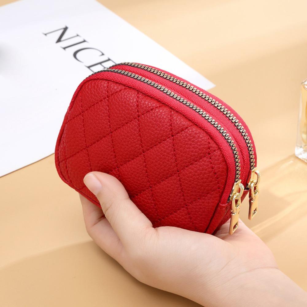 New Double Layer Coin Purse Zipper Multifunctional Key Bag Portable PU Small Handbag