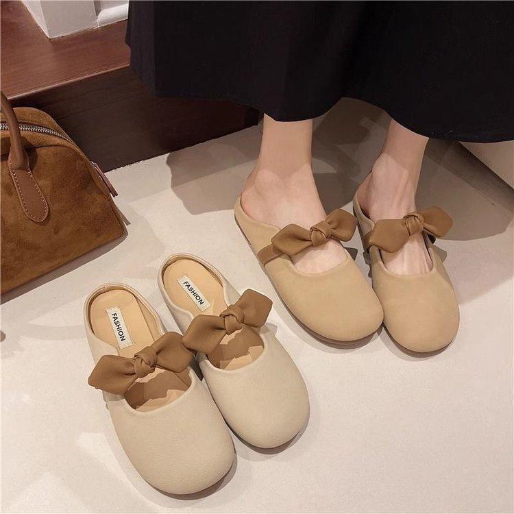 Baotou Slippers Soft-soled Lazy Shoes Spring and Summer New French Bow Half-tray Single Shoes
