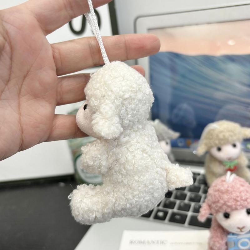 Cute Soft Plush Sheep Keychain Fluffy Straw Hat Plaid Bow 1Pcs Portable Key Ornament for Travel Backpack Decor