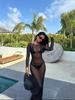 European Summer Slim Mesh See-through Long Sleeve Maxi Dress