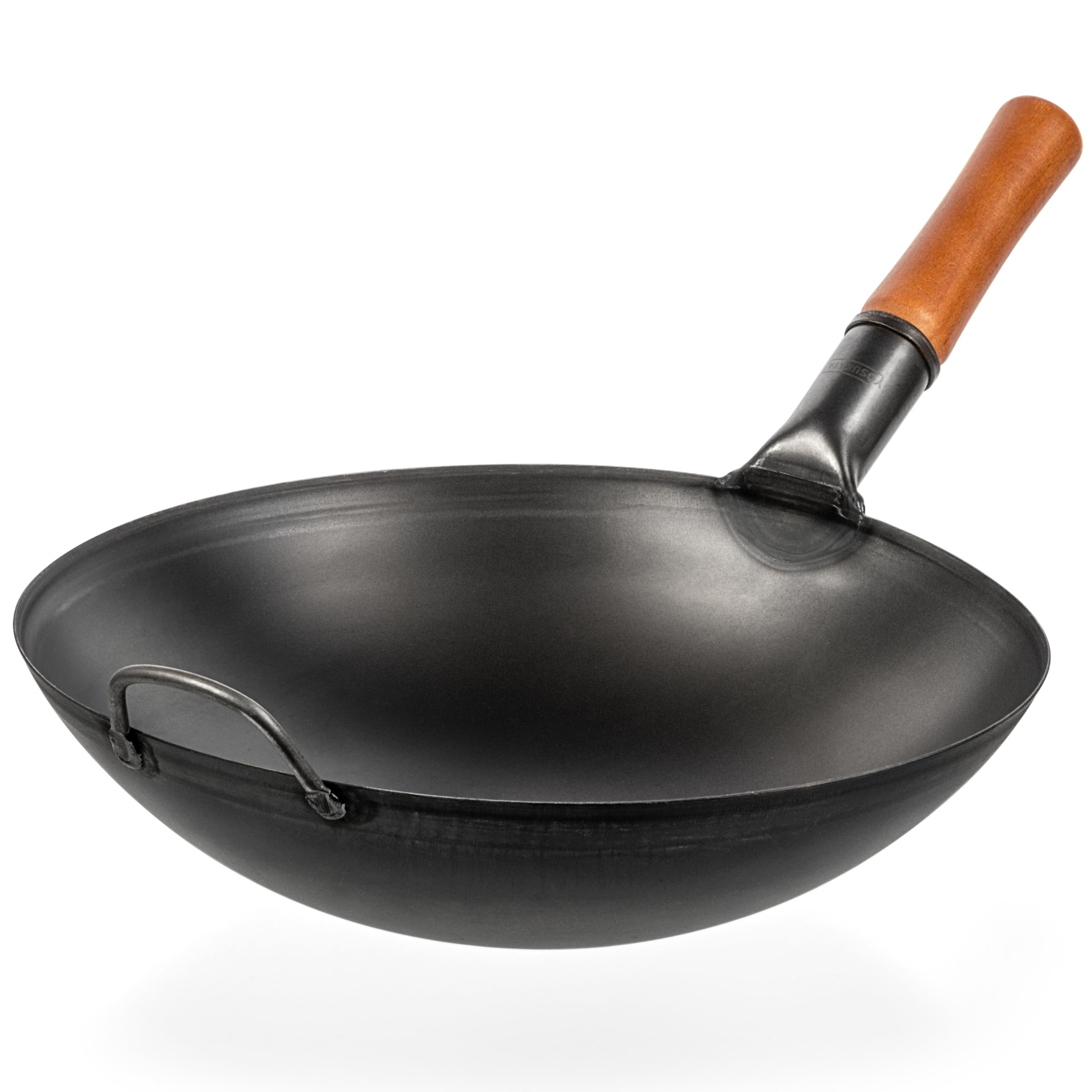 

YOSUKATA Carbon Steel Wok - 14-inch Stir-Fry Pan - Round Bottom - Traditional Chinese Japanese Wok - Black Steel