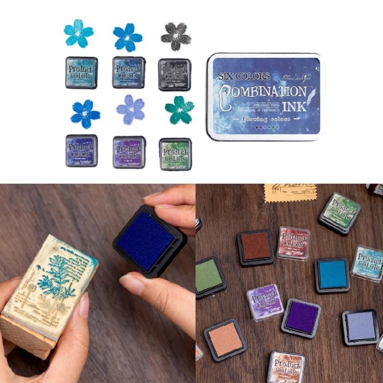 6 Pcs Combination Inkpad Stamp Pad Flowing Colors Series Ink Pad Set For Children Classroom Creative Projects