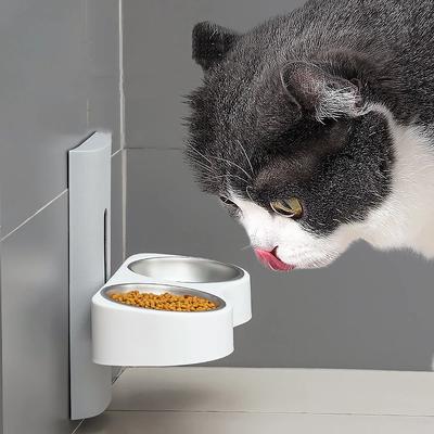 Montat pe perete, bol dublu pentru animale de companie, din oțel inoxidabil, ceramică, dozator de apă pentru pisici, alimentator pentru câini, bol reglabil înălțime, bazin pentru hrană pentru pisici