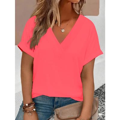 T-shirt, Short-sleeved V-neck T-shirt, Women's Top, Casual, Elegant, Fashionable Clothing, 2025 Casual Summer, Spring and Autumn