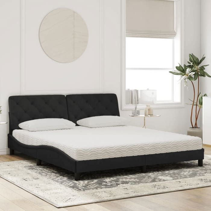 VidaXL Lit avec Matelas, Lit Rembourré avec Coussin de Tête de Lit, Lit Double, Lit Adulte de Chambre à Coucher Intérieur, 3208672