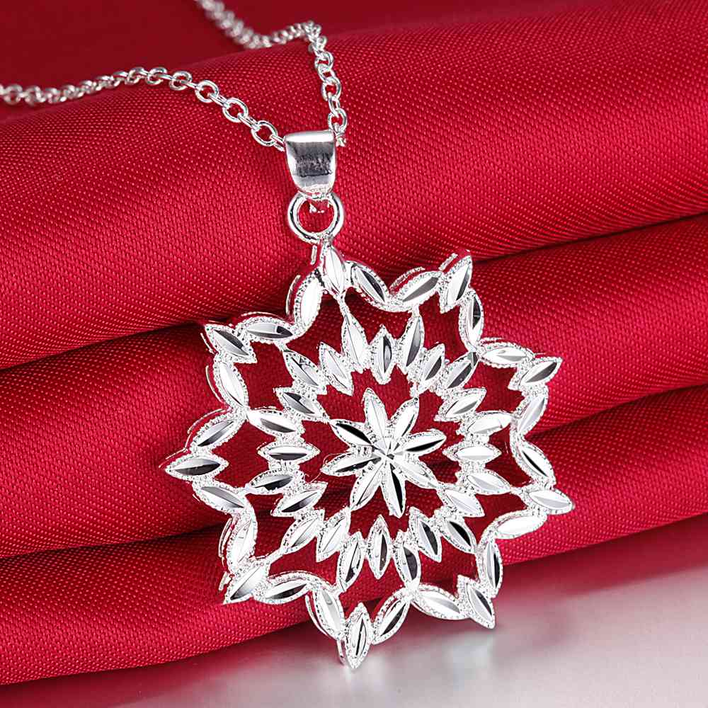 925 Silver Flower Pendant Necklace for Women Wedding Engagement Party Gift