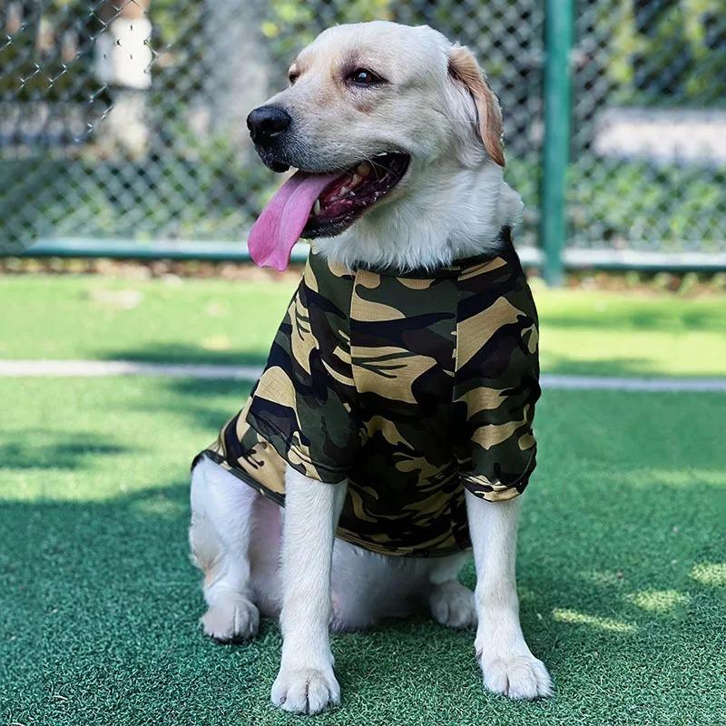 Large Dog Camouflage T-Shirt Breathable Summer Pet Clothes for Golden Retriever Labrador Thin Mesh Dog Vest Outdoor Sunproof