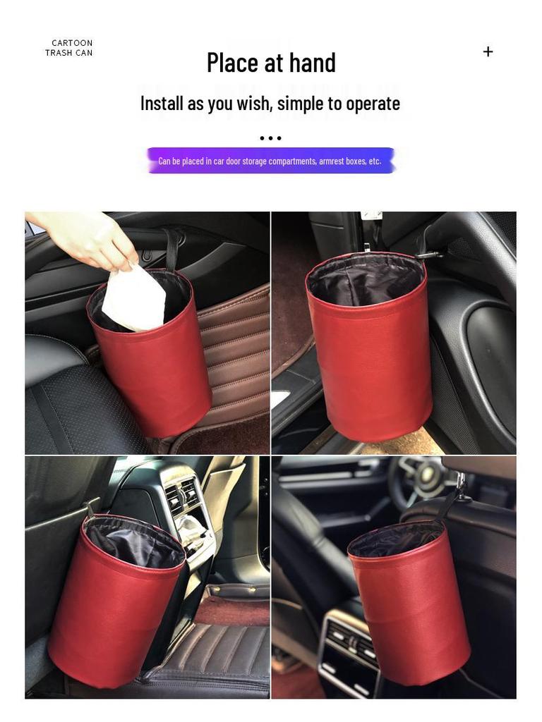 2020 Multi-Purpose Leather Car Door & Seat Back Foldable Trash Can Storage Box, Waterproof and Hanging.