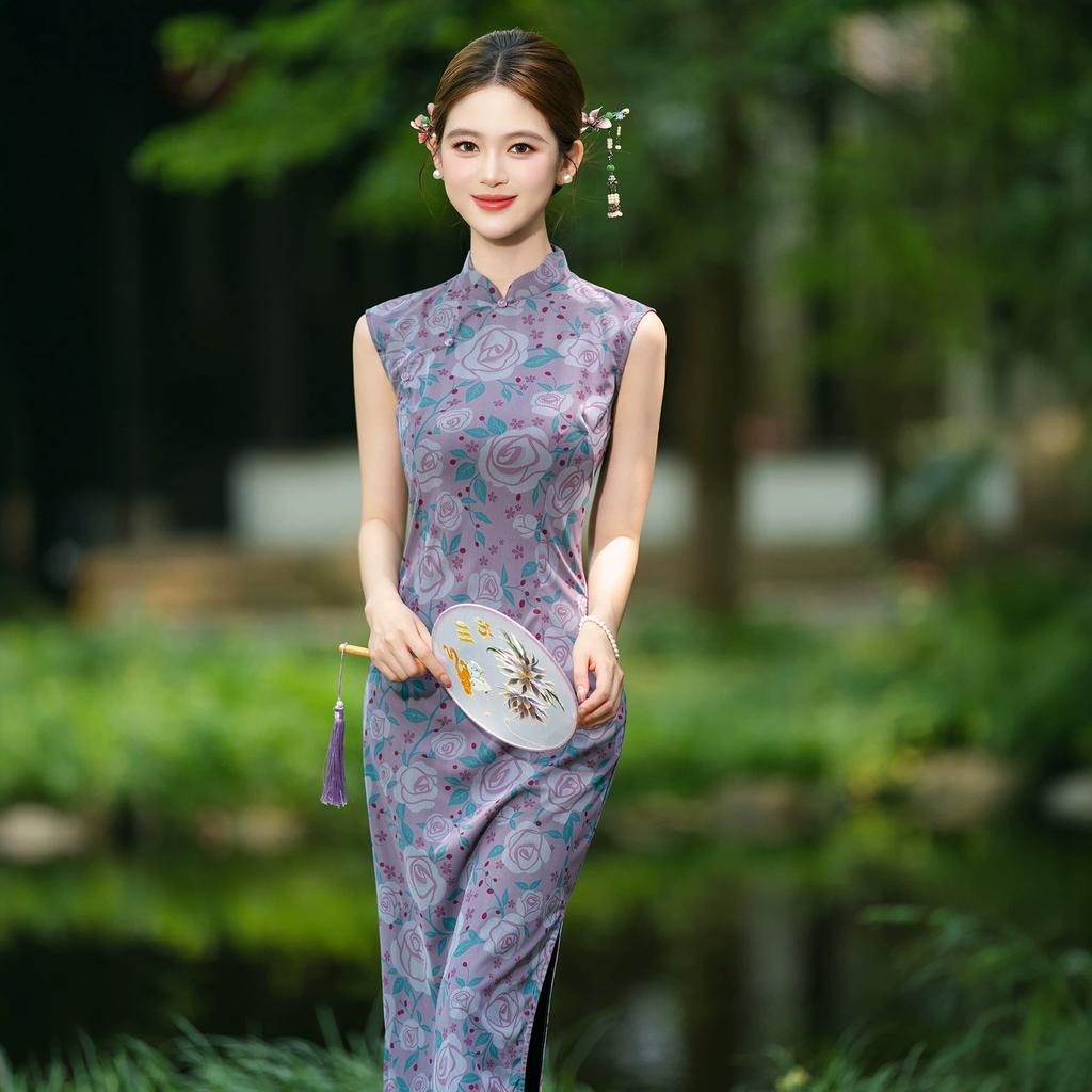 Purple beautiful new Chinese cheongsam skirt sleeveless improved young version 1011 new national style color is very beautiful in summer