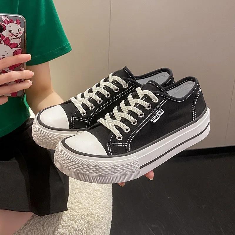 Women's Canvas Shoes 2025Solid color Fashion Casual Shoes Student Sneakers Outdoor Skateboard Shoe Platform Flats Tenis De Mujer